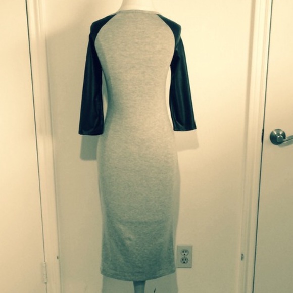 Grey jersey/Faux leather midi dress😍 - Picture 2 of 4