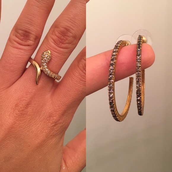 TWO BCBG Snake Ring and Crystal Hoops