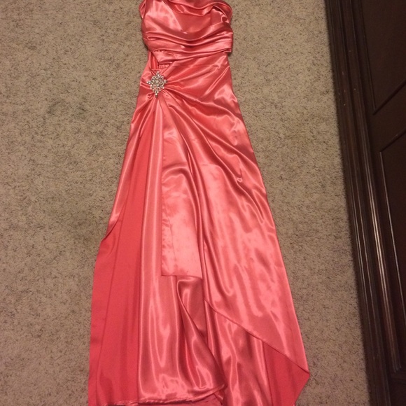 Long, coral formal dress