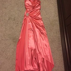 Long, coral formal dress