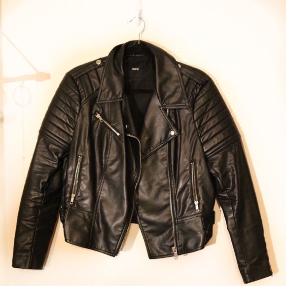 ASOS Jackets & Blazers - ASOS Floral Print Back Vegan Leather Jacket