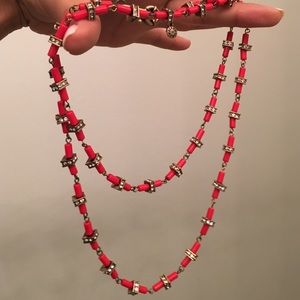 J. Crew Red Long Layering Necklace