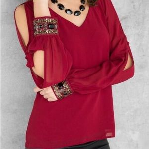 Francesca's Boutique Embellished Red Top