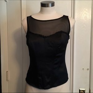 bebe Mesh & Satin Zip Up Bustier Top
