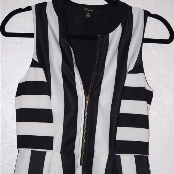 Black and White striped Monteau Cocktail dress