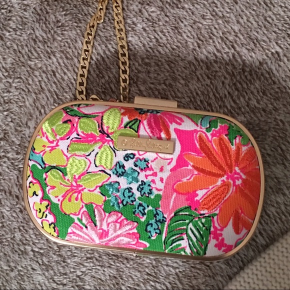 Lilly Pulitzer colorful floral and gold clutch