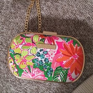Lilly Pulitzer colorful floral and gold clutch