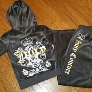 Juicy Couture velour track suit in dark grey.