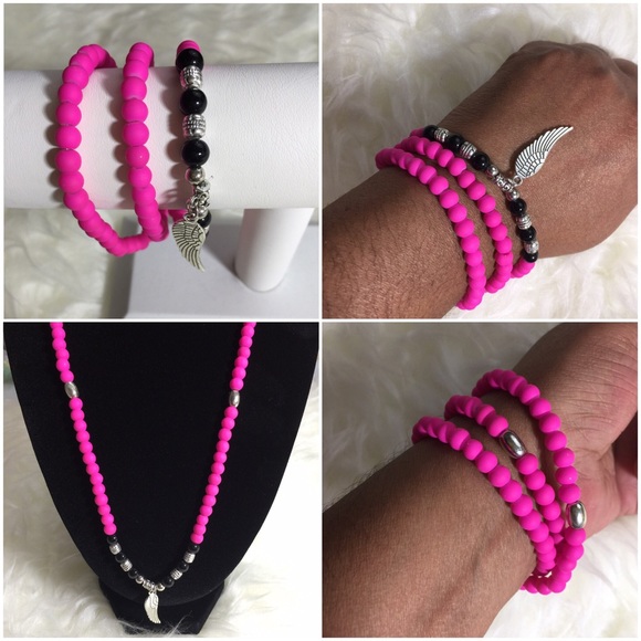 Neon Pink Wing Charm Bracelet/Necklace - Picture 4 of 4