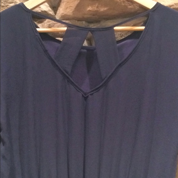 💥 SALE! Navy Georgette dress, back yoke cutouts - Picture 2 of 2