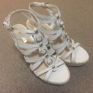 White embellished Guess wedge sandals