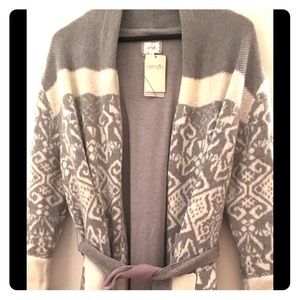 Belted long fair aisle cardigan