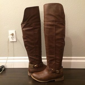 Thigh high brown boots