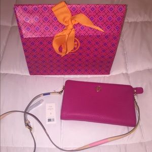 Beautiful carnation red Tory Burch cross body bag!
