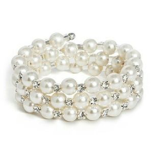 Wedding Faux Pearl Rhinestone Bracelet Cuff