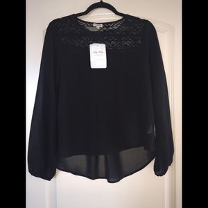 Black Sheer Long Sleeve Peasant Top Blouse