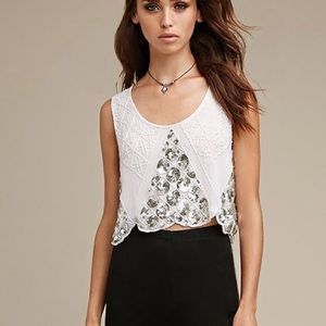 Raga beaded and sequin white crop top