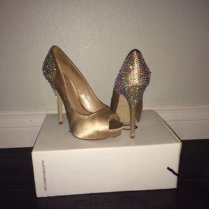 Peep toe nude satin heels