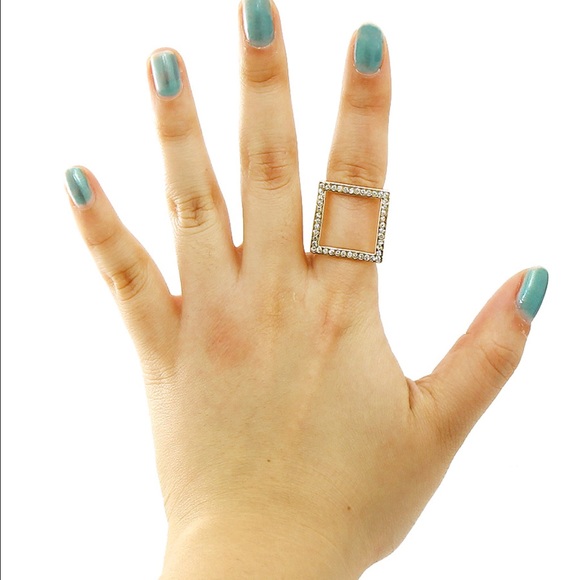 Clear Rhinestone Square Ring - Picture 2 of 2