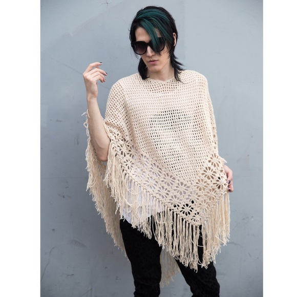 Rue21 Sweaters - πSand Light Beige Knit Crochet Fringe Poncho Boho Rue21 Sweaters - πSand Light Beige Knit Crochet Fringe Poncho Boho
