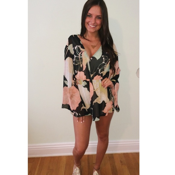 Free People Pants - Long sleeve floral romper