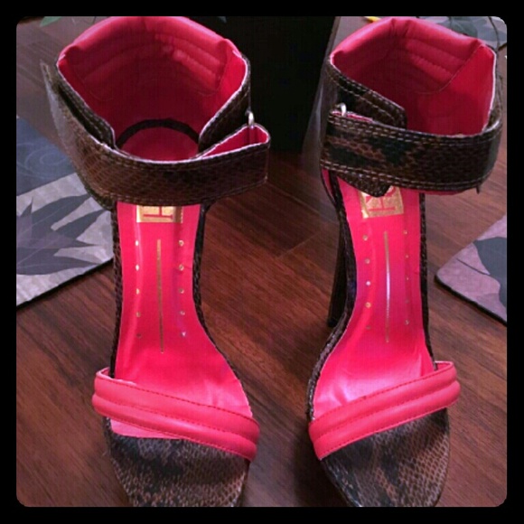 Red strapped platforms