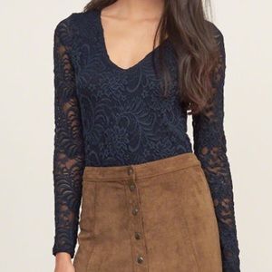 lace v-neck navy blue t-shirt