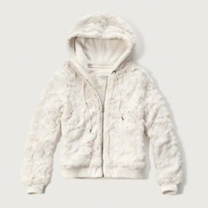 white faux fur zip-up hoodie/jacket