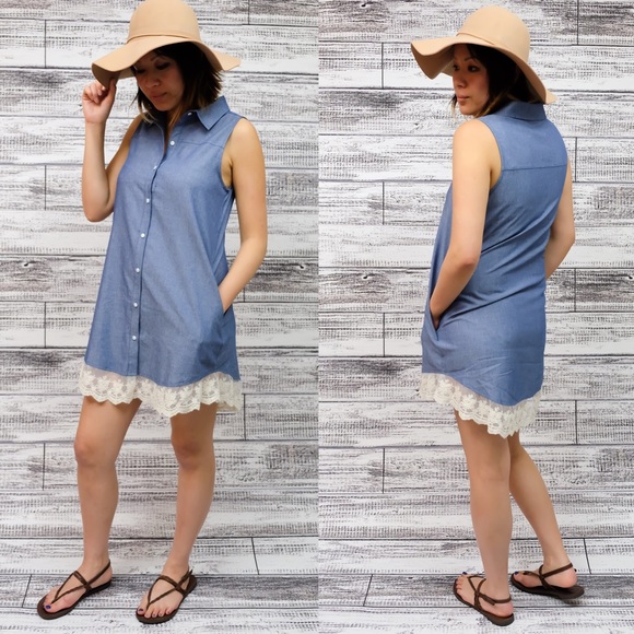 🚨1 HR SALE🚨VIVIENNE sleeveless shirt dress DENIM - Picture 2 of 4