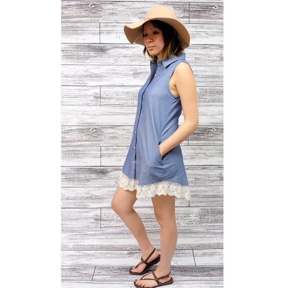 🚨1 HR SALE🚨VIVIENNE sleeveless shirt dress DENIM - Picture 3 of 4