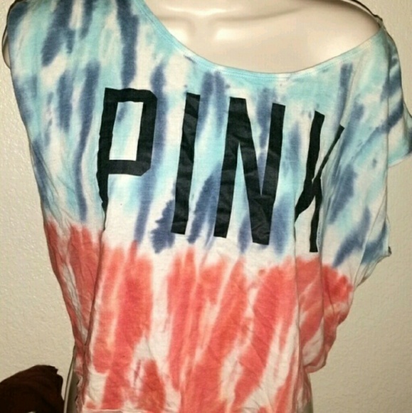 victoria secret pink tie dye off shoulder shirt