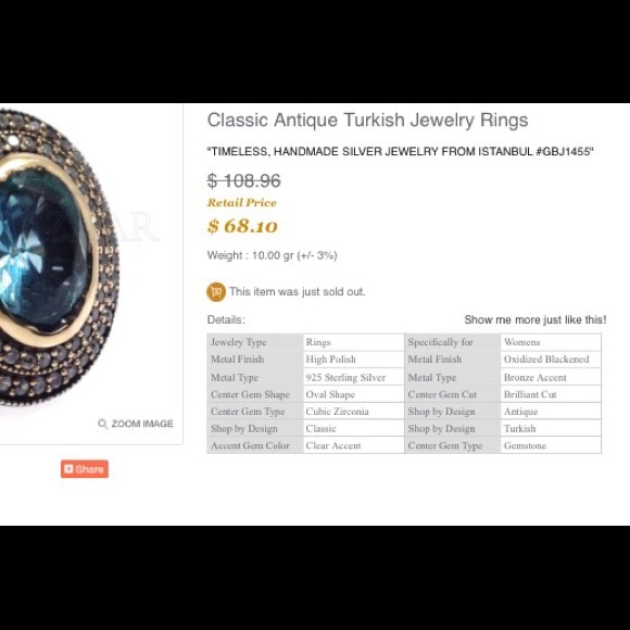 TurkishSultana925Sterling Silver CubicZirconia7.75 - Picture 4 of 4