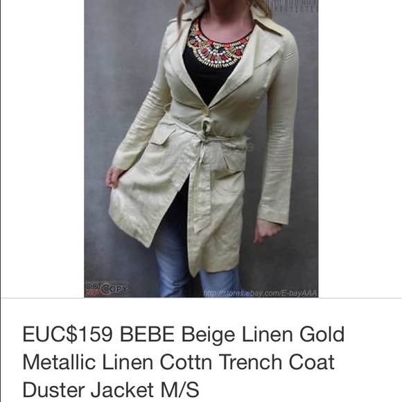 ⛔️SOLD⛔️BEBE beige gold metallic linen duster coat