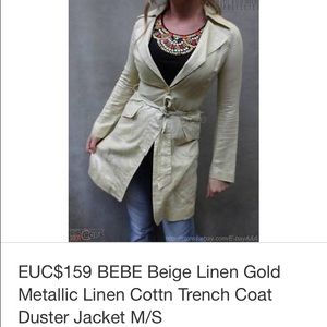 ⛔️SOLD⛔️BEBE beige gold metallic linen duster coat