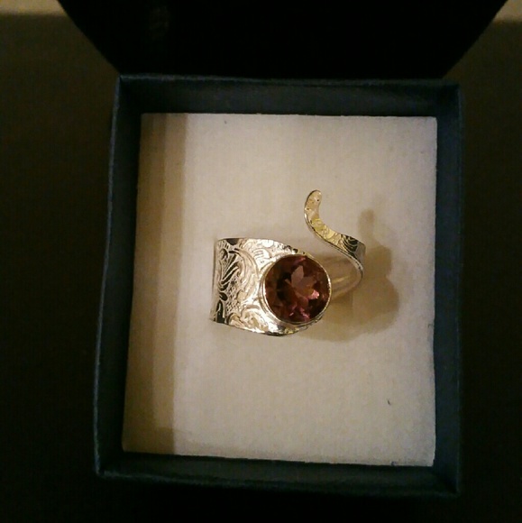 Faceted Amethyst & Sterling Silver Ring Adjustable