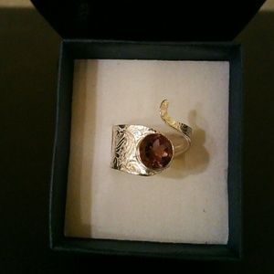 Faceted Amethyst & Sterling Silver Ring Adjustable
