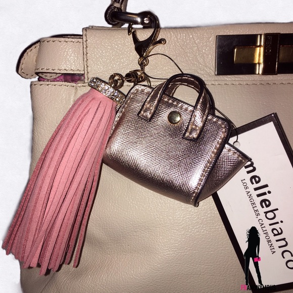 Tasseled Rosegold and Pink "Handbag" Handbag Charm - Picture 2 of 3