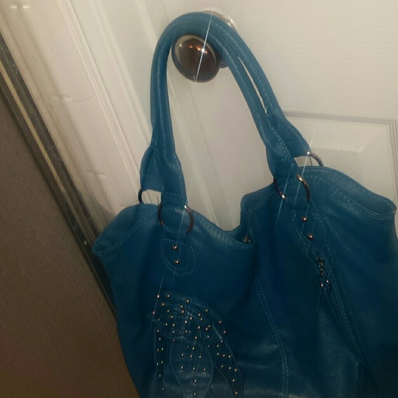 Teal flowered handbag too cute! - Picture 2 of 4