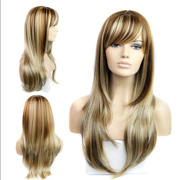 Heat Resistant Long blond/brown wig Rock Star