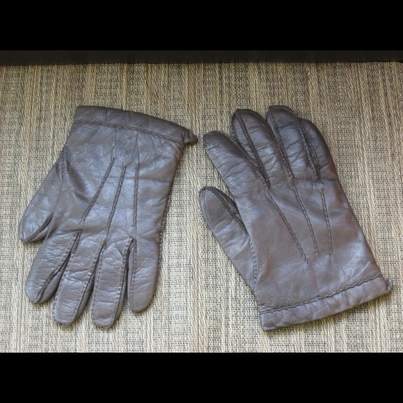 Brown Leather & Cashmere Burberry Gloves Sz 10 - Picture 1 of 3