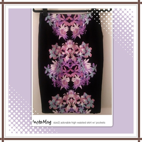 Size2| high waisted skirt black+pastel w/pockets