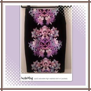 Size2| high waisted skirt black+pastel w/pockets