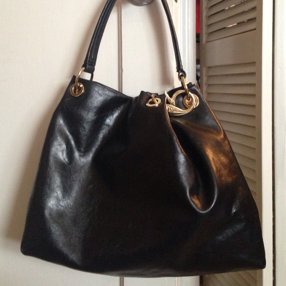 Vera Wang black & gold large shoulder purse