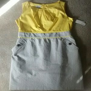 Beautiful yellow and grey pinstripe dress!