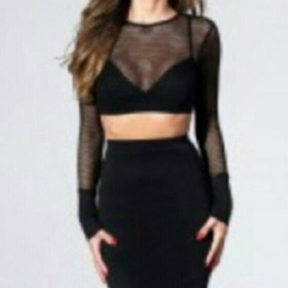 Fishnet crop top and midi skirt