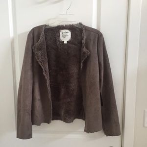 Dylan Los Angeles faux suede and fur open jacket.