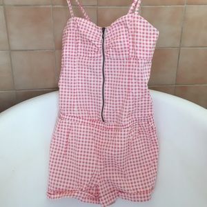 Pink&White girly plaid romper💕