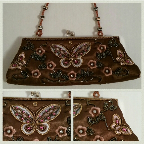 Brown beaded butterfly purse EUC - Picture 2 of 4