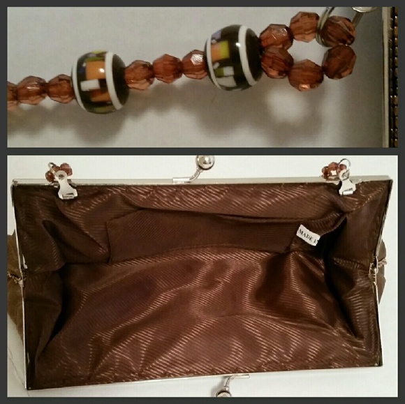 Brown beaded butterfly purse EUC - Picture 3 of 4