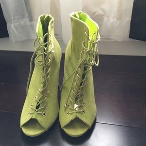 Bright Green Lace Up High Heels